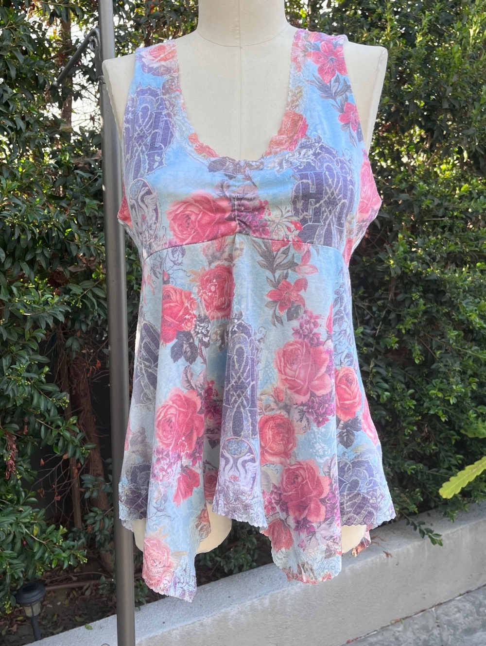 Vintage Harley-Davidson Floral Lace Tank Top Tunic Medium Biker